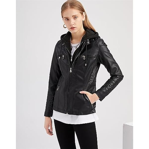 Adhdyuud Vrouwen Pu Faux Lederen Jas Herfst Zwart Straat Moto Biker Jas Oversize Hooded Bovenkleding